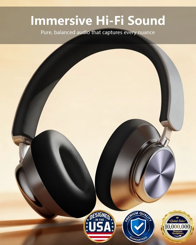Alt view image 2 of 5 - Wentronic Y03 Bluetooth Headphones Wireless Active Noise Cancelling Over Ear Headphones 48 Hours Playtime High Sound Quality 6 EQ Music Mode Headphones with Soft Ear Cushion - Grey