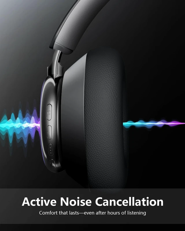 Alt view image 4 of 5 - Wentronic Y03 Bluetooth Headphones Wireless Active Noise Cancelling Over Ear Headphones 48 Hours Playtime High Sound Quality 6 EQ Music Mode Headphones with Soft Ear Cushion - Grey
