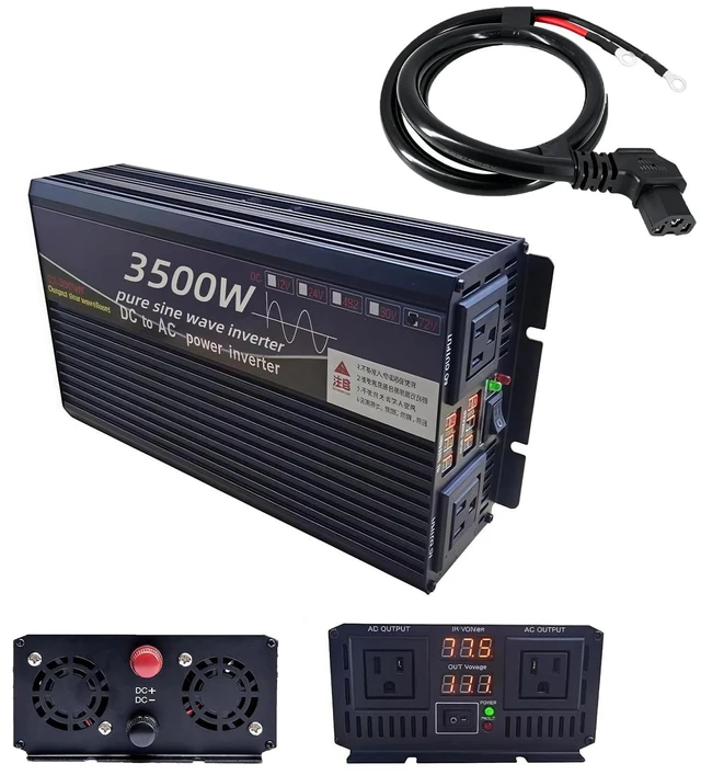 Main image of 3500W Power Inverter 60V DC to 110V AC Converter with LED Display Dual AC Outlets Dual Fans Radiating for RV, Camp, Boat and Home Emergency Portable Pure Sine Wave Inverter (LED Screen, 3500W 60V)