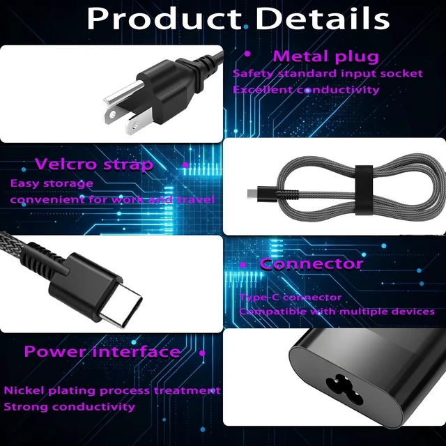 Alt view image 3 of 5 - 100W USB-C Charger Fit for HP Spectre Fold 17 x360 ZBook Firefly 14/16 G11