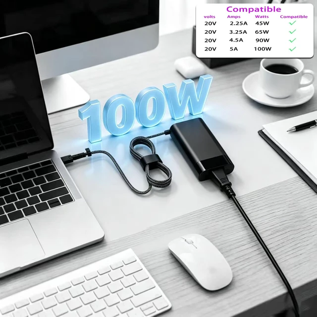 Alt view image 5 of 5 - 100W USB-C Charger Fit for HP Spectre Fold 17 x360 ZBook Firefly 14/16 G11