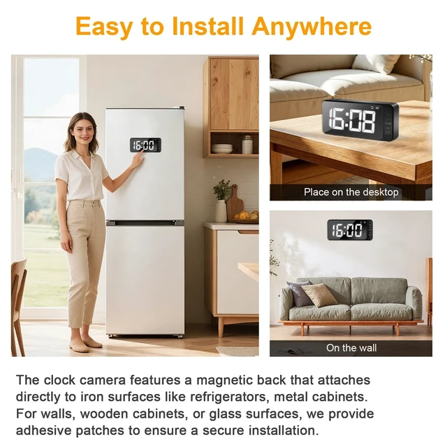 Alt view image 4 of 5 - Hidden Camera Clock 4K HD WiFi Spy Cam Indoor Security Camera Wireless