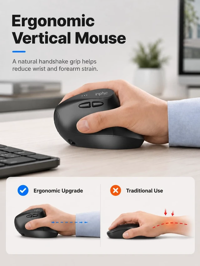 Alt view image 3 of 5 - INPHIC X9 Pro Ergonomic Wireless Mouse 12800DPI Rechargeable Vertical Mouse