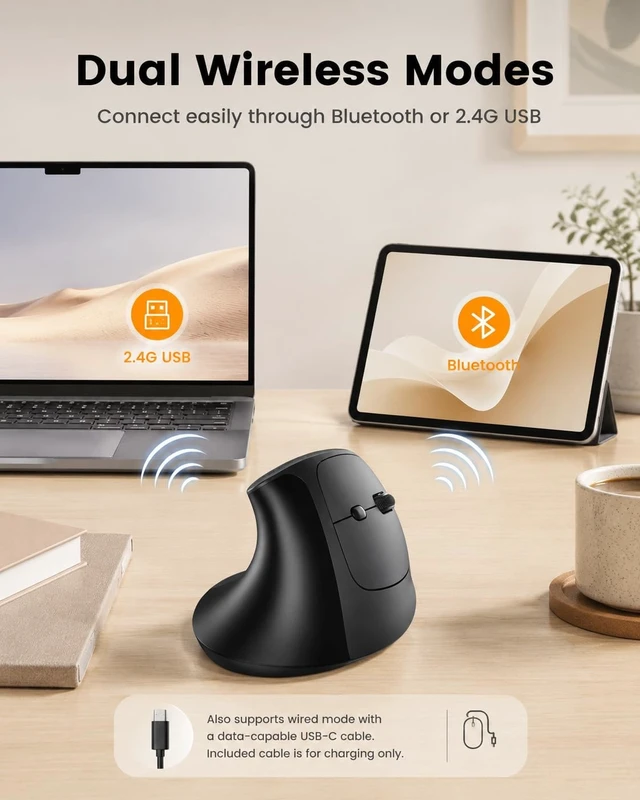 Alt view image 4 of 5 - INPHIC X9 Pro Ergonomic Wireless Mouse 12800DPI Rechargeable Vertical Mouse