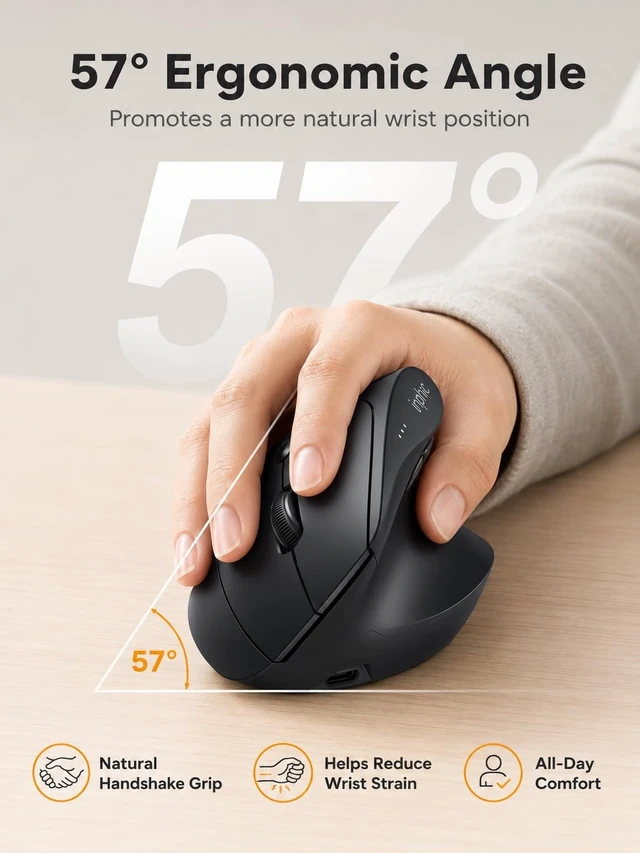 Alt view image 2 of 5 - INPHIC X9 Pro Ergonomic Wireless Mouse 12800DPI Rechargeable Vertical Mouse