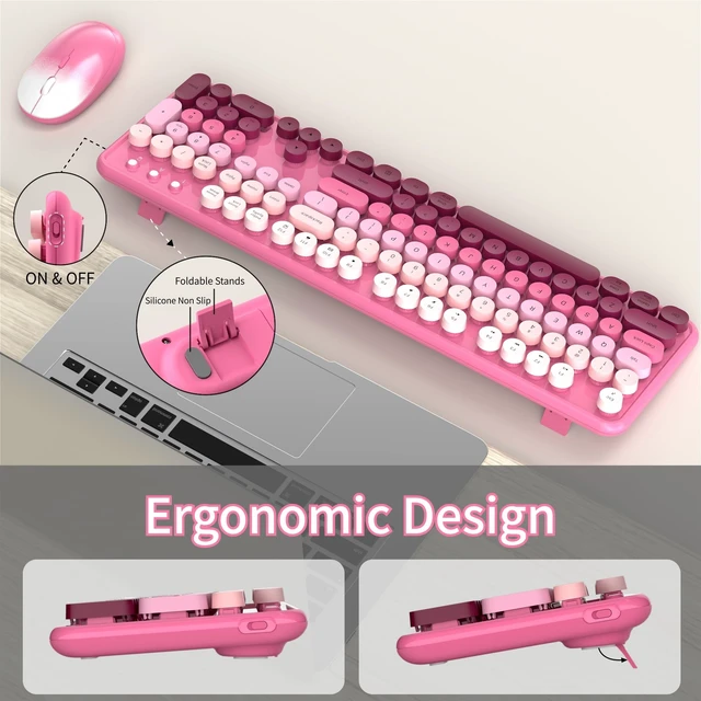 Alt view image 2 of 5 - KEQTFT Colorful Wireless Computer Keyboard and Mouse, Pink Gradient