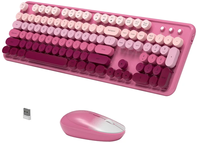 Main image of KEQTFT Colorful Wireless Computer Keyboard and Mouse, Pink Gradient