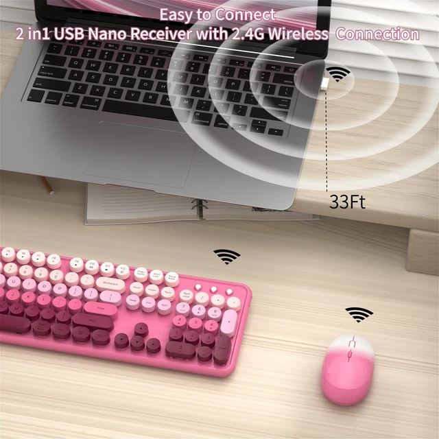 Alt view image 3 of 5 - KEQTFT Colorful Wireless Computer Keyboard and Mouse, Pink Gradient
