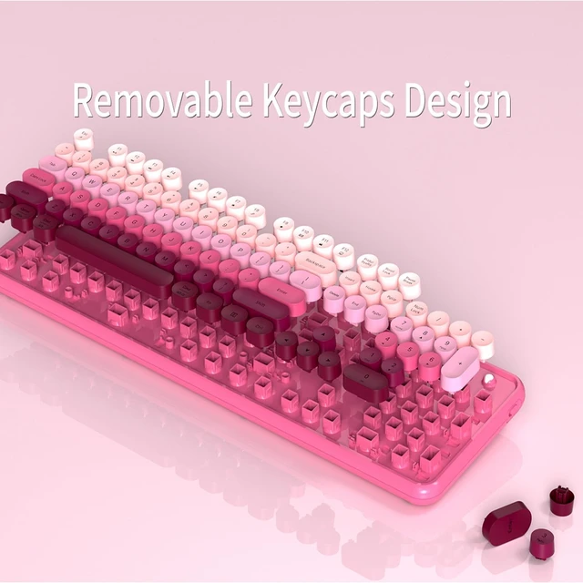 Alt view image 5 of 5 - KEQTFT Colorful Wireless Computer Keyboard and Mouse, Pink Gradient