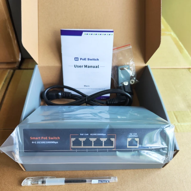 Alt view image 2 of 5 - Davuaz 4 Port Gigabit POE Switch 2025 with 1 Gigabit Uplink, 4 POE+ Port1000Mbps,78W 802.3af/at,Metal Desktop WallMountable,VLAN Function,250 Meters Extend,Metal FanlessPlug and Play Network Switch