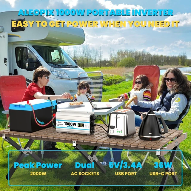 Alt view image 5 of 5 - 1000W Car Inverter 12V to 110V DC to AC Power Inverters for Vehicles with 2 AC Outlets/36W PD USB-C/18W QC USB-A Fast Charging/Cigarette Lighter/LED Display/100A Cables 1000 Watt Inverter