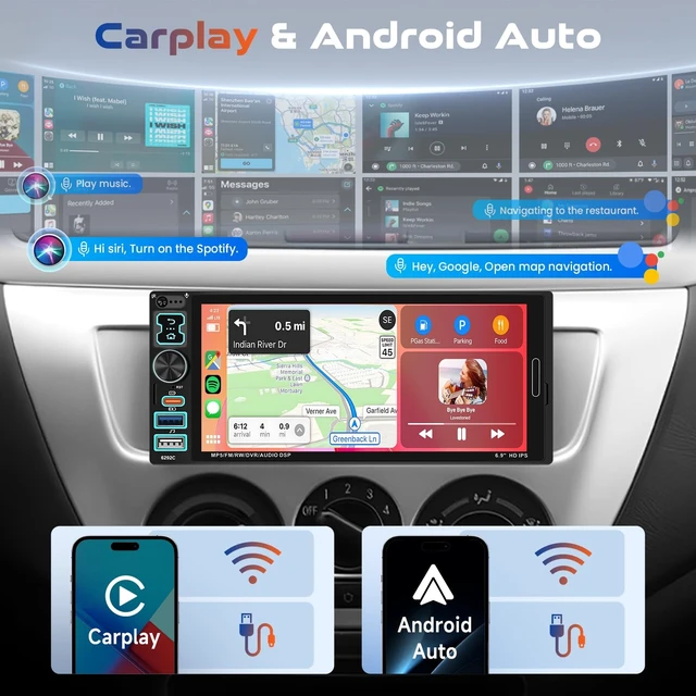 Alt view image 2 of 5 - Driauto 6.8 Single Din Car Radio with Wireless Carplay and Android Auto
