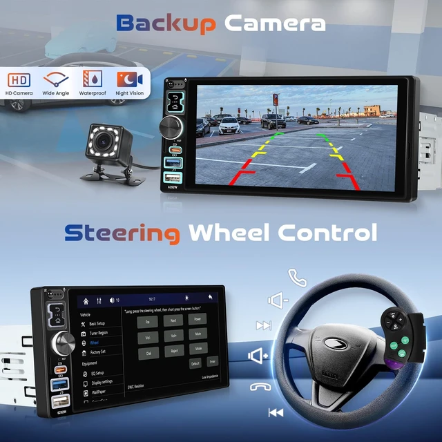 Alt view image 5 of 5 - Driauto 6.8 Single Din Car Radio with Wireless Carplay and Android Auto