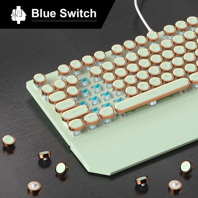 Alt view image 2 of 5 - Camiysn Typewriter Style Mechanical Gaming Keyboard, Green Retro Punk Gaming Keyboard with White Backlit, 104 Keys Blue Switch Wired Cute Keyboards, Round Keycaps for Windows/Mac/PC
