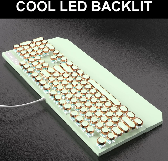 Alt view image 4 of 5 - Camiysn Typewriter Style Mechanical Gaming Keyboard, Green Retro Punk Gaming Keyboard with White Backlit, 104 Keys Blue Switch Wired Cute Keyboards, Round Keycaps for Windows/Mac/PC