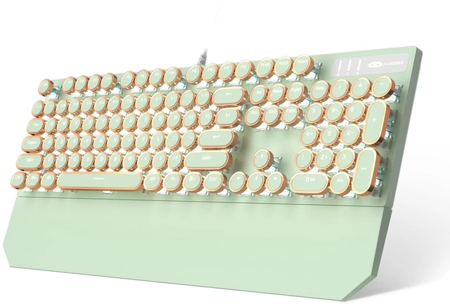 Main image of Camiysn Typewriter Style Mechanical Gaming Keyboard, Green Retro Punk Gaming Keyboard with White Backlit, 104 Keys Blue Switch Wired Cute Keyboards, Round Keycaps for Windows/Mac/PC