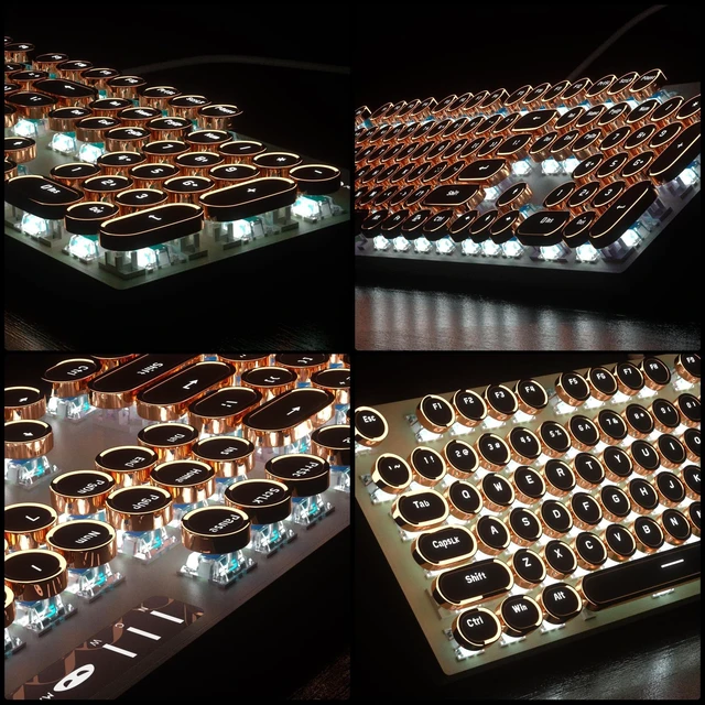 Alt view image 5 of 5 - Camiysn Typewriter Style Mechanical Gaming Keyboard, Green Retro Punk Gaming Keyboard with White Backlit, 104 Keys Blue Switch Wired Cute Keyboards, Round Keycaps for Windows/Mac/PC