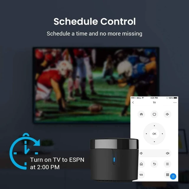 Alt view image 3 of 5 - Broadlink RM4 Mini IR Universal Remote Control, Smart Home Automation Wi-Fi Infrared Blaster for TV, AC Compatible with Alexa, Google Home. (Only 2.4 GHz Wi-Fi)