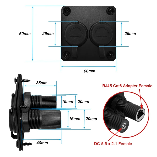Alt view image 3 of 5 - ANMBEST RJ45+DC Waterproof Cable Entry Panel Wall Socket for Starlink Mini