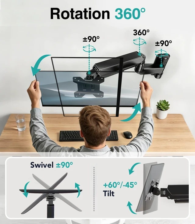 Alt view image 4 of 5 - AX WABER Single Monitor Wall Mount for 17 to 32 inch Flat/Curved Computer Screens,Full Motion Adjustable Mechanical Spring Monitor Wall Arm Holds Up to 22lbs,VESA Wall Mount 75x75/100x100, Black