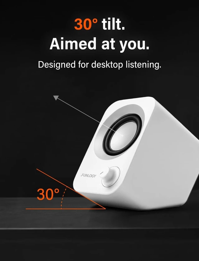 Alt view image 5 of 5 - FUNLOGY Speaker Plus - 14W Stereo PC Speakers, Dual Amplifiers & DSP Tuned, USB-C Powered, 3.5mm AUX, Compact Desktop Speakers with 30 Tilt, for PC, Laptop, Monitor & Gaming,White