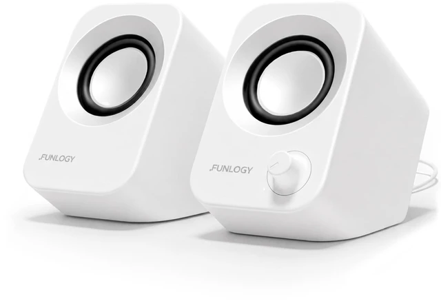 Main image of FUNLOGY Speaker Plus - 14W Stereo PC Speakers, Dual Amplifiers & DSP Tuned, USB-C Powered, 3.5mm AUX, Compact Desktop Speakers with 30 Tilt, for PC, Laptop, Monitor & Gaming,White