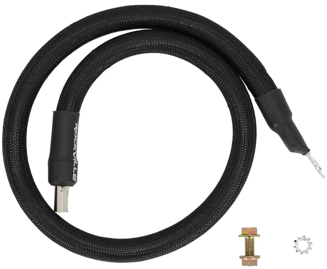 Main image of Rockville CZG2B 0 AWG Tinned OFC 2.5 Ft Black Car Audio Ground Wire Kit
