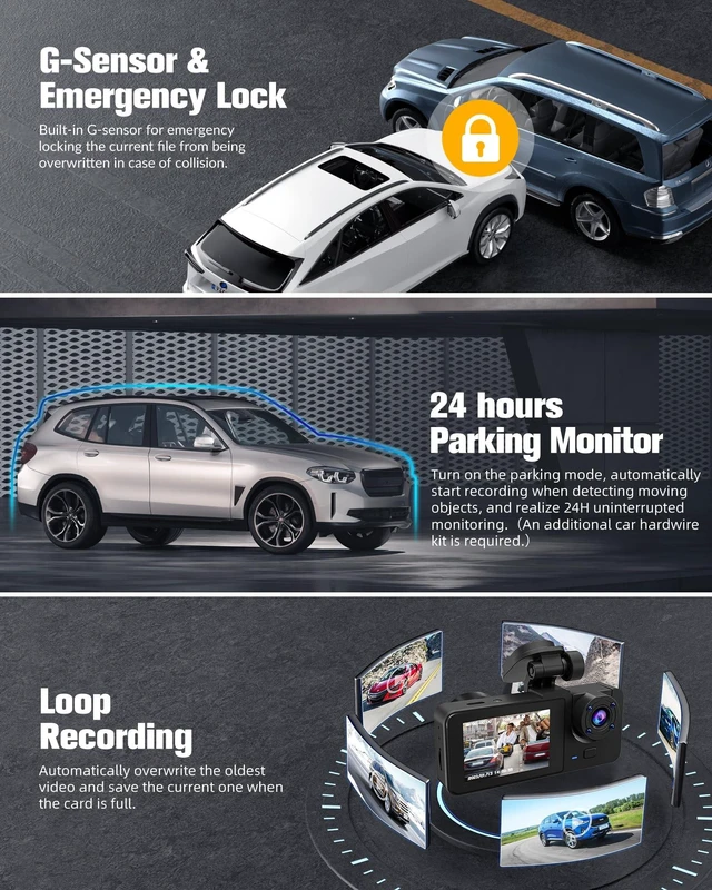 Alt view image 3 of 5 - Dash Camera for Cars, 4K+1080P Full HD Dash Cam Front and Rear Inside