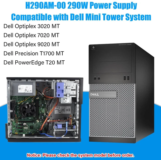 Alt view image 2 of 5 - AC290AM-00 H290AM-00 HYV3H L290AM-00 290W Power Supply H290EM-00 PSU Compatible with Dell Optiplex 3020 7020 9020/ Precision T1700/ PowerEdge T20 MT RVTHD KPRG9 HYV3H AC290AM-00 D290A001L PS-3291-1