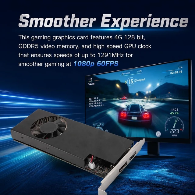 Alt view image 3 of 5 - EIMSOAH 1050 Ti Gaming Graphics Card, 4GB GDDR5 128 Bit Video Memory 1291MHz GPU Clock, PCI Express 3.0 x16 Interface with Cooling Fan, for Gaming PC HD Multimedia DVI Output