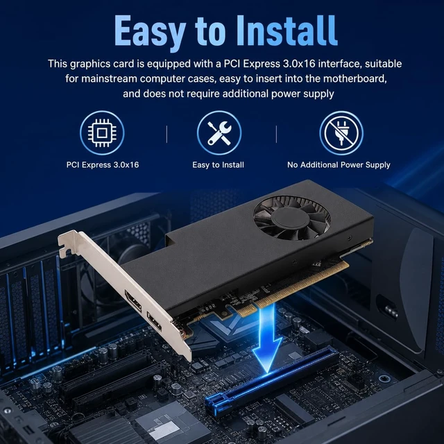 Alt view image 4 of 5 - EIMSOAH 1050 Ti Gaming Graphics Card, 4GB GDDR5 128 Bit Video Memory 1291MHz GPU Clock, PCI Express 3.0 x16 Interface with Cooling Fan, for Gaming PC HD Multimedia DVI Output