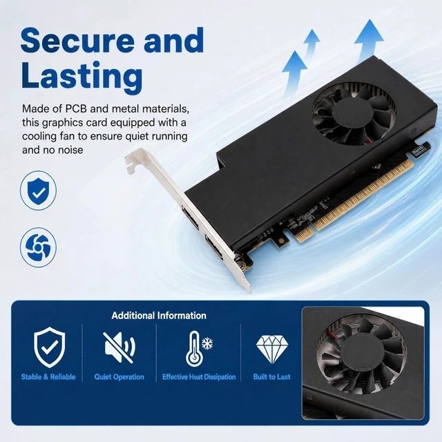 Alt view image 5 of 5 - EIMSOAH 1050 Ti Gaming Graphics Card, 4GB GDDR5 128 Bit Video Memory 1291MHz GPU Clock, PCI Express 3.0 x16 Interface with Cooling Fan, for Gaming PC HD Multimedia DVI Output