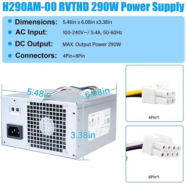 Alt view image 4 of 5 - AC290AM-00 H290AM-00 HYV3H L290AM-00 290W Power Supply H290EM-00 PSU Compatible with Dell Optiplex 3020 7020 9020/ Precision T1700/ PowerEdge T20 MT RVTHD KPRG9 HYV3H AC290AM-00 D290A001L PS-3291-1