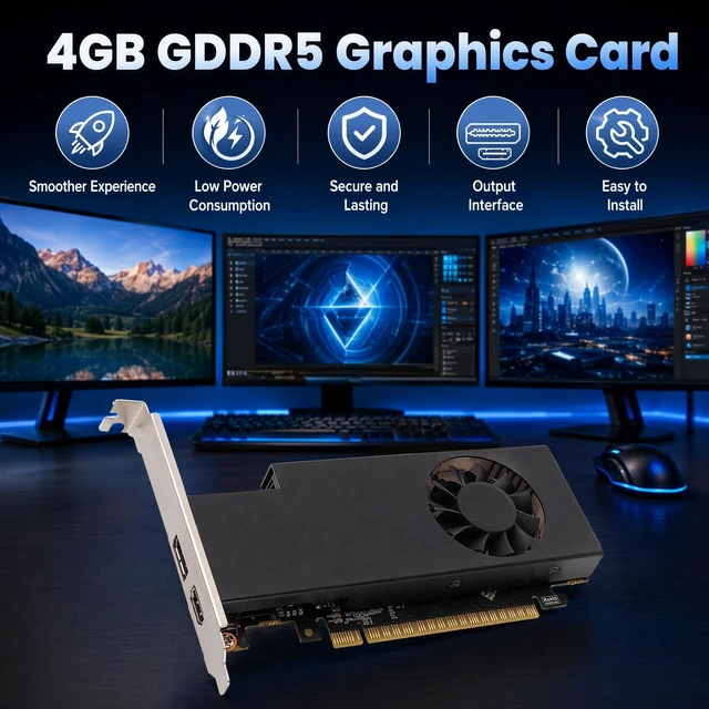 Alt view image 2 of 5 - EIMSOAH 1050 Ti Gaming Graphics Card, 4GB GDDR5 128 Bit Video Memory 1291MHz GPU Clock, PCI Express 3.0 x16 Interface with Cooling Fan, for Gaming PC HD Multimedia DVI Output