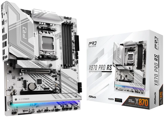 Main image of ASRock X870 Pro RS AMD Ryzen Socket AM5 ATX Motherboard DDR5 DIMMs 8000 MHz 256 GB PCIe Gen5 SATA3 6.0 Gb/s