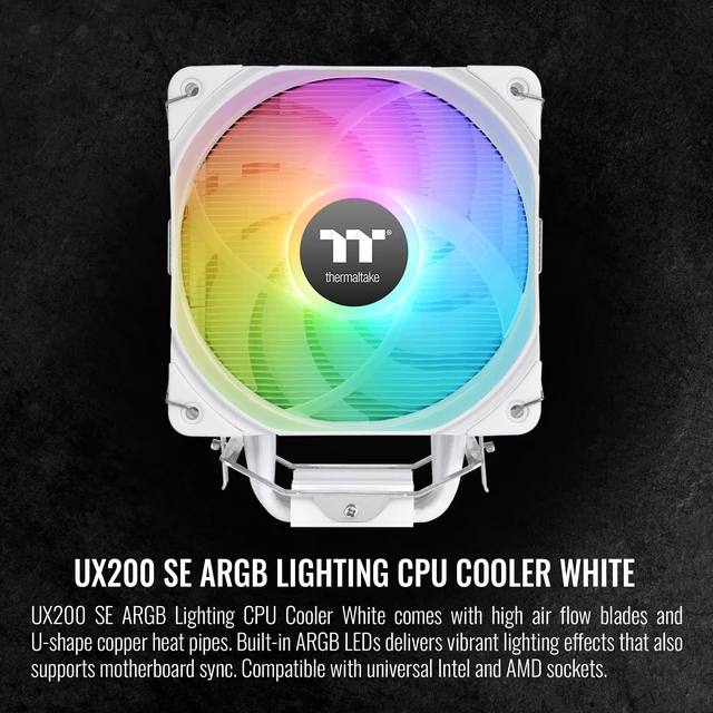 Alt view image 2 of 5 - Thermaltake UX200 SE White 5V Motherboard ARGB Sync 16.8 Million Colors 15 Addressable LED Intel/AM5/AMD (LGA 1851/1700) Universal Socket Hydraulic Bearing 170W CPU Cooler CL-P116-AL12