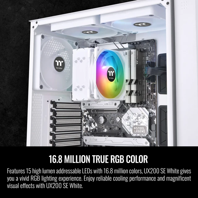 Alt view image 3 of 5 - Thermaltake UX200 SE White 5V Motherboard ARGB Sync 16.8 Million Colors 15 Addressable LED Intel/AM5/AMD (LGA 1851/1700) Universal Socket Hydraulic Bearing 170W CPU Cooler CL-P116-AL12