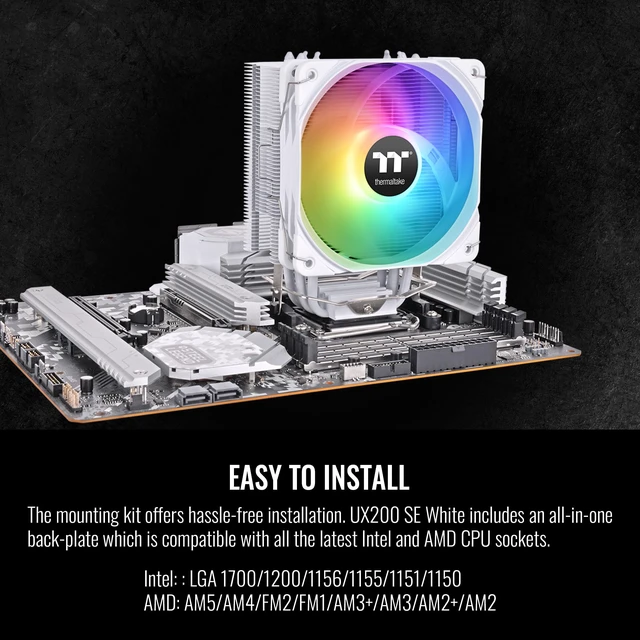 Alt view image 5 of 5 - Thermaltake UX200 SE White 5V Motherboard ARGB Sync 16.8 Million Colors 15 Addressable LED Intel/AM5/AMD (LGA 1851/1700) Universal Socket Hydraulic Bearing 170W CPU Cooler CL-P116-AL12