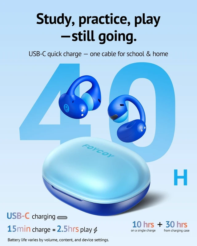 Alt view image 2 of 5 - FOYCOY Kids Open Ear Earbuds - Clip-On - 85 dB Volume Limit