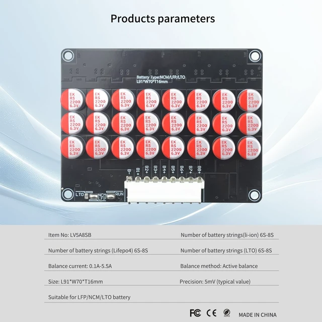 Alt view image 3 of 5 - LVNOON 5.5A 5S to 21S 5S 6S 7S 8S 9S 10S 12S 14S 16S 17S 21S Smart Active Balancer Active Equalizer Balancer for li-ion NCM Lifepo4 LFP LTO Battery Energy Capacitor (6S-8S)