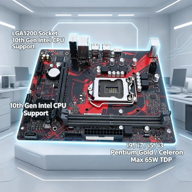 Alt view image 2 of 5 - EBTOOLS H410M V3 Computer Motherboard, LGA 1200 Socket for 10th Gen Core i9 i7 i5 i3 Pentium Gold Celeron CPU, Dual Channel DDR4 64GB 2933MHz, with 24 Pin 4 Pin Power Connectors