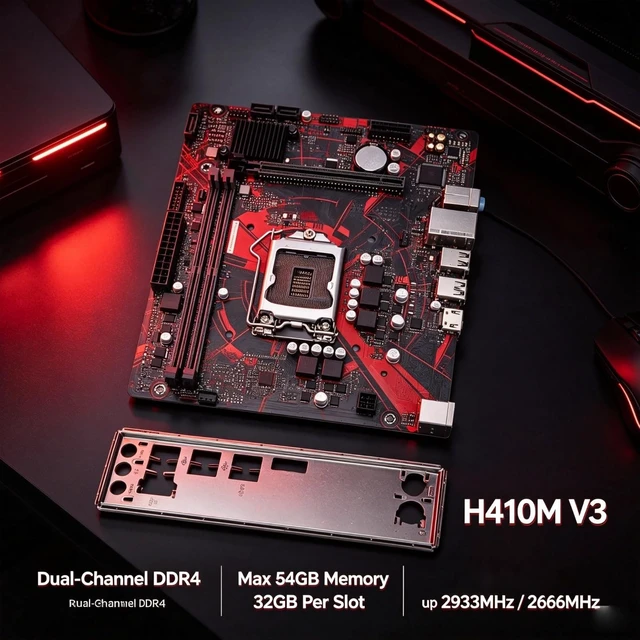 Alt view image 4 of 5 - EBTOOLS H410M V3 Computer Motherboard, LGA 1200 Socket for 10th Gen Core i9 i7 i5 i3 Pentium Gold Celeron CPU, Dual Channel DDR4 64GB 2933MHz, with 24 Pin 4 Pin Power Connectors
