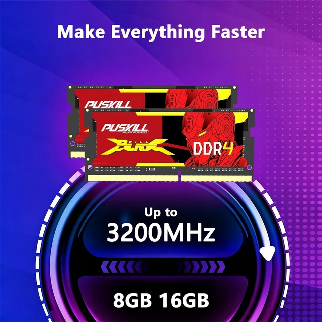 Alt view image 2 of 5 - PUSKILL 16GB DDR4 3200MHz RAM (2x8GB) SODIMM CL22 Laptop