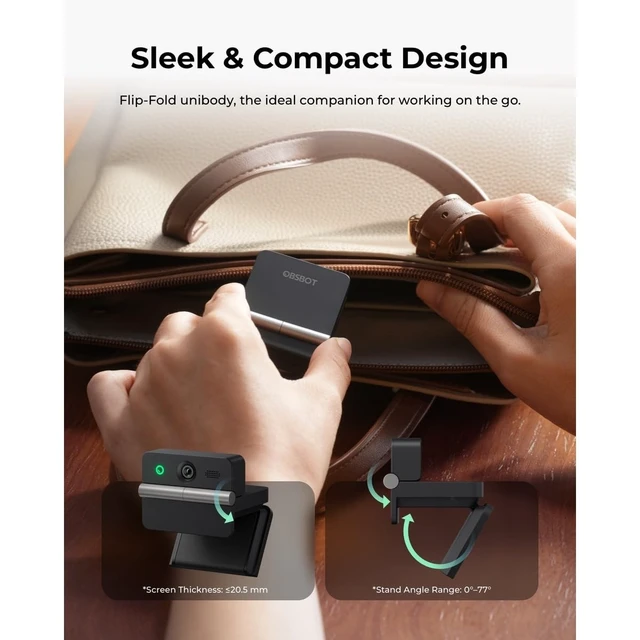 Alt view image 2 of 5 - OBSBOT Meet Flip 4K Webcam for Laptop, Foldable Web Cam 1/2" CMOS Sensor