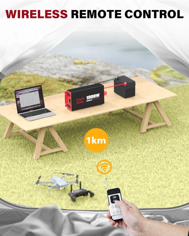 Alt view image 4 of 5 - 1000 Watts Pure Sine Wave Power Inverter 12V DC to 110V 120V AC Converter for Home RV Off Grid Truck Solar System Inverters with Type-C PD30W USB QC3.0 Port 2 AC Outlets LCD Display and Remote Control
