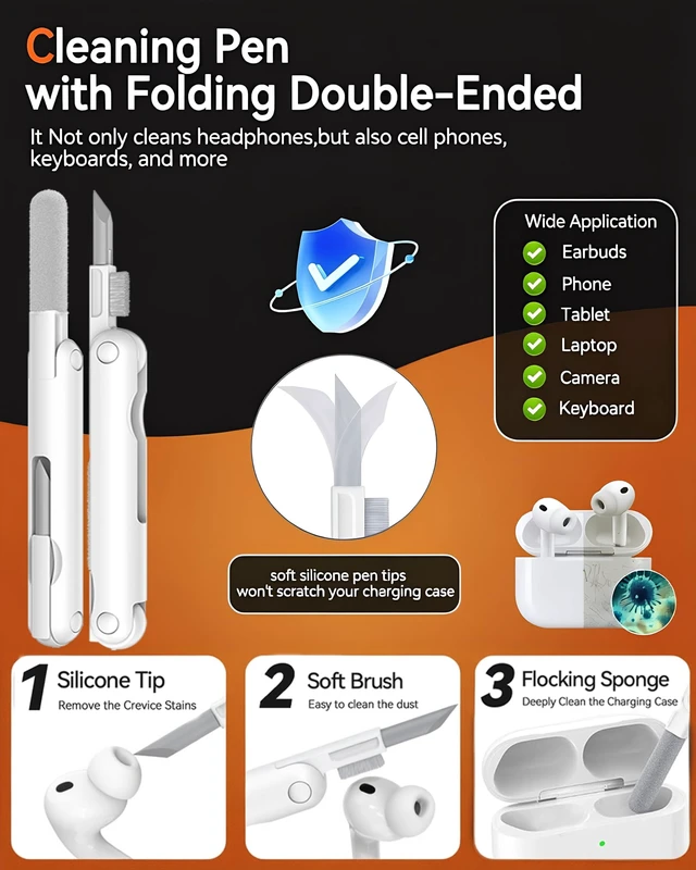 Alt view image 2 of 2 - Dual Safety Lock for AirPods Pro 3 Case 2025, Compatible with MagSafe - Designed with Automatic Switch and Phone Stand, Includes a Cleaner & Keychain - Rugged Tough Hard Shell
