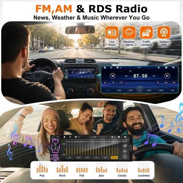 Alt view image 3 of 5 - Single Din Car Stereo with Bluetooth 5.2-Wireless Apple CarPlay Car Radio