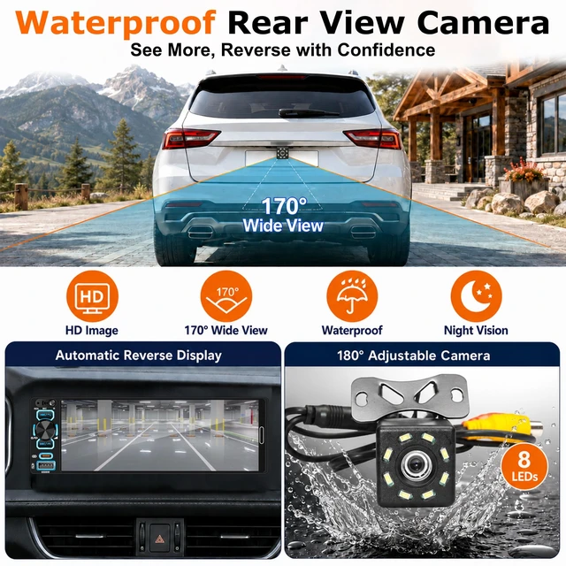 Alt view image 4 of 5 - Single Din Car Stereo with Bluetooth 5.2-Wireless Apple CarPlay Car Radio