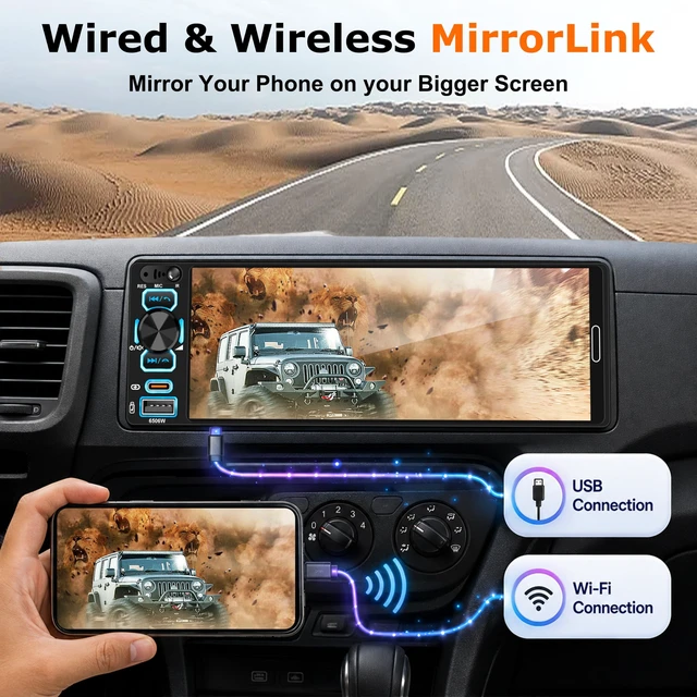 Alt view image 5 of 5 - Single Din Car Stereo with Bluetooth 5.2-Wireless Apple CarPlay Car Radio