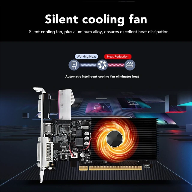 Alt view image 5 of 5 - ciciglow Graphics Card, 730 4G DDR3B 128bit Computer Graphics Card with Cooling Fan, Support VGA DVI HDMI Output PCI Express 2.0 x 16 Bus Interface